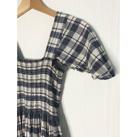 THE GREAT Gingham B&W Plaid Smocked Bust Flutter Sleeve Maxi Dress US SMALL - Picture 12 of 16